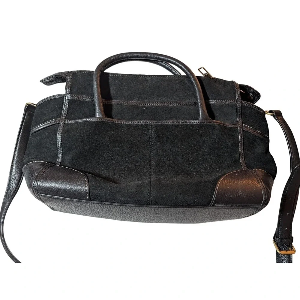 Nanette Lepore Black Suede & Leather Satchel Crossbody‎ Bag Purse Designer